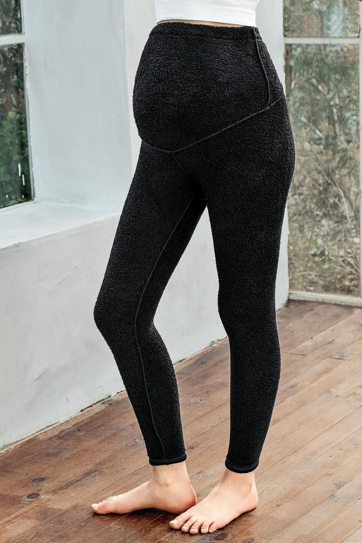 Extra Thick Plush Outer Adjustable Waist Winter Thermal Maternity Leggings Black - LT9026