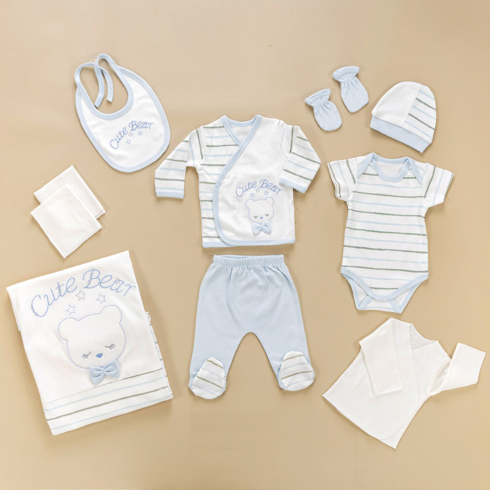 Cute Bear Themed Hospital Outfit 10-Piece Set Newborn Baby Boy Blue (0-6 Months) - S001.2020
