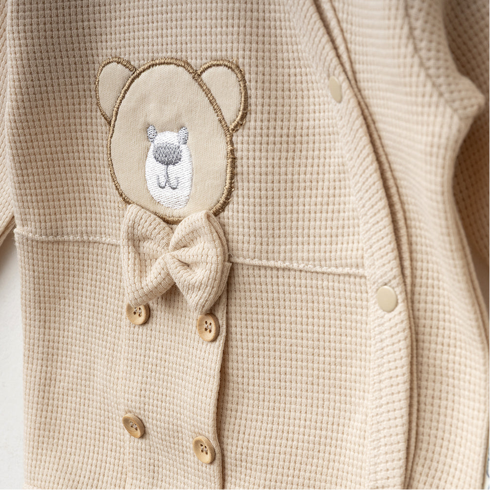 Bow Tie Teddy Bear Themed Hospital Outfit 10-Piece Set Newborn Baby Boy Beige (0-3 Months) - S001.2105