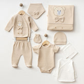Bow Tie Teddy Bear Themed Hospital Outfit 10-Piece Set Newborn Baby Boy Beige (0-6 Months) - S001.2105