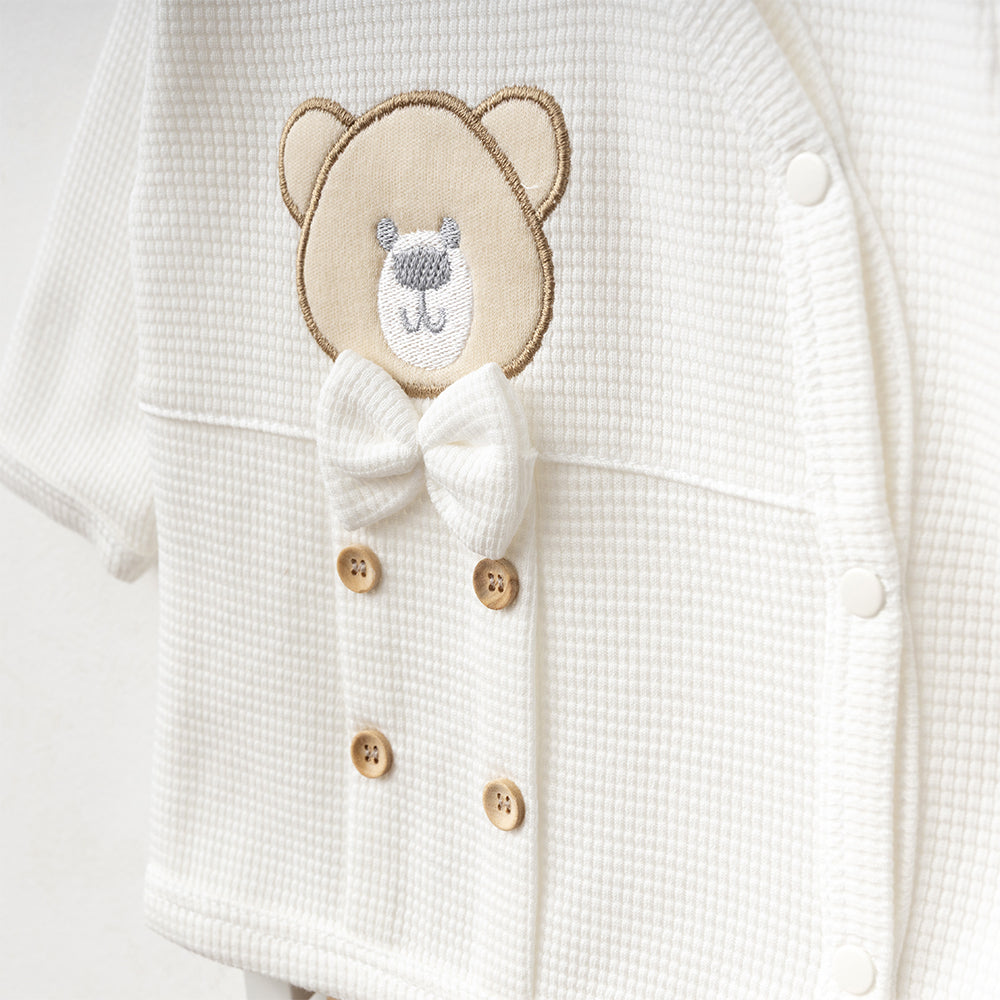 Bow Tie Teddy Bear Themed Hospital Outfit 10-Piece Set Newborn Baby Boy Ecru (0-3 Months) - S001.2105