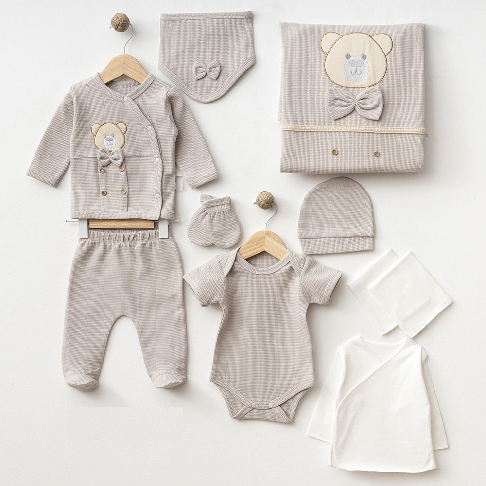 Bow Tie Teddy Bear Themed Hospital Outfit 10-Piece Set Newborn Baby Boy Grey (0-3 Months) - S001.2105
