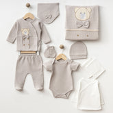Bow Tie Teddy Bear Themed Hospital Outfit 10-Piece Set Newborn Baby Boy Grey (0-6 Months) - S001.2105