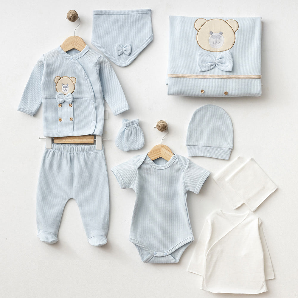 Bow Tie Teddy Bear Themed Hospital Outfit 10-Piece Set Newborn Baby Boy Blue (0-3 Months) - S001.2105
