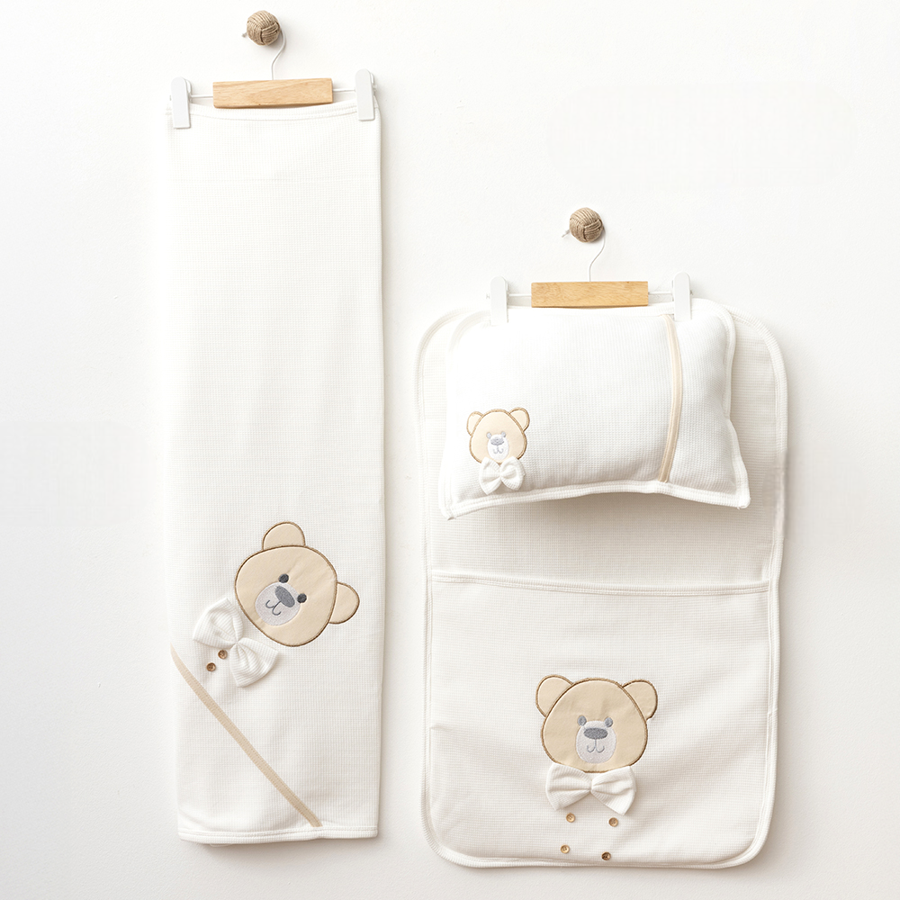 Bow Tie Teddy Bear Baby Blanket & Diaper Changing Cushion Ecru - S001.8809.10