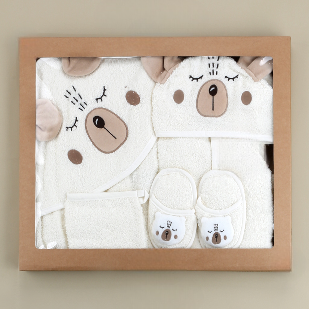 Sweety Bear Themed Baby Bathrobe Set White (0-24 Months) - SP001.132.9