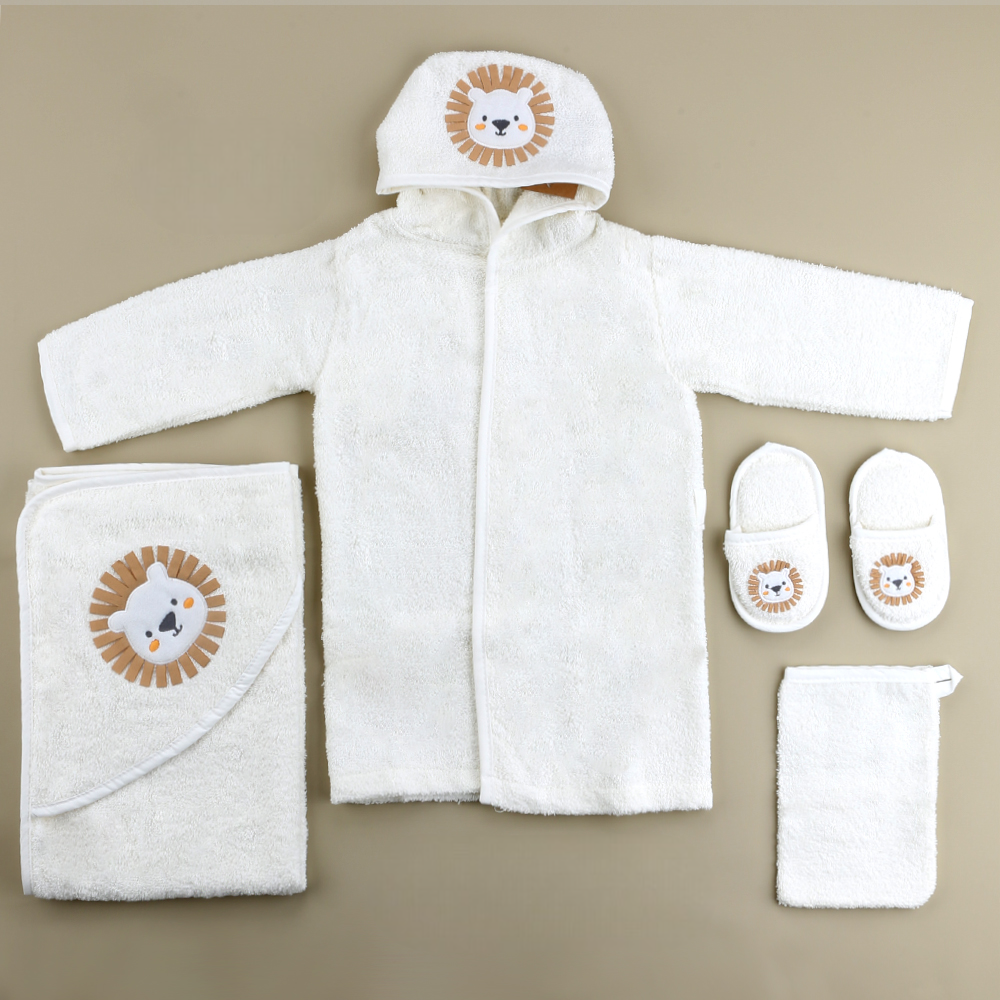 Lion Themed Baby Bathrobe Set White (0-24 Months) - SP001.133.9
