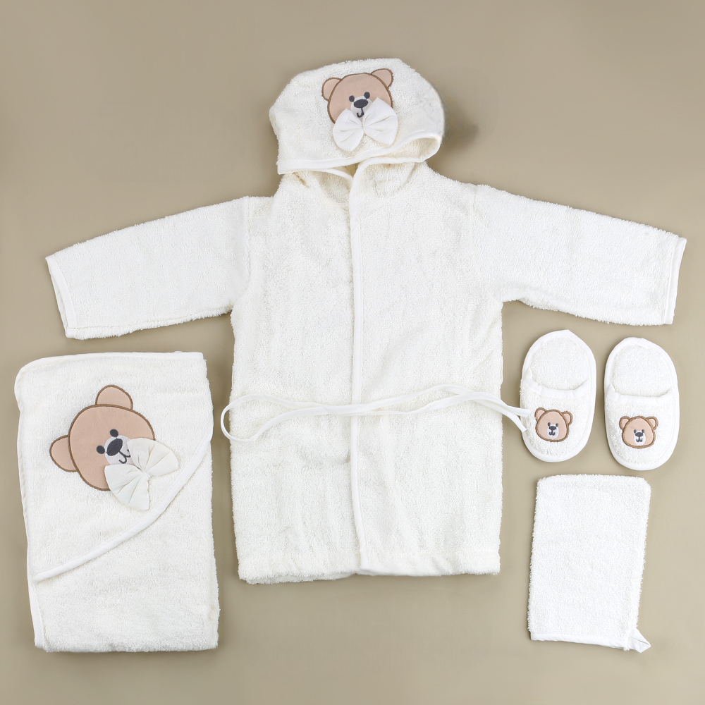 Teddy Themed Baby Bathrobe Set Ecru (0-24 Months) - SP001.134.10
