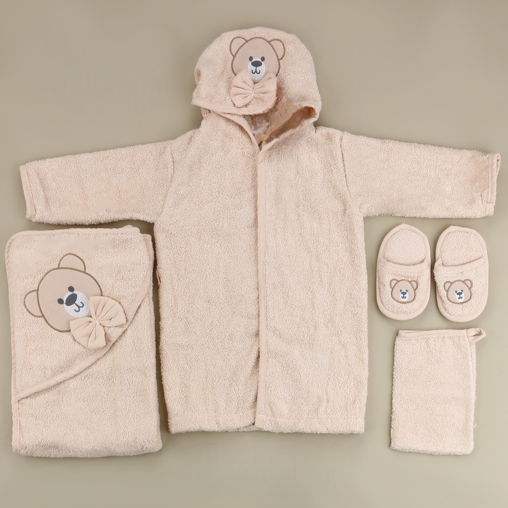 Teddy Themed Baby Bathrobe Set Beige (0-24 Months) - SP001.134.12