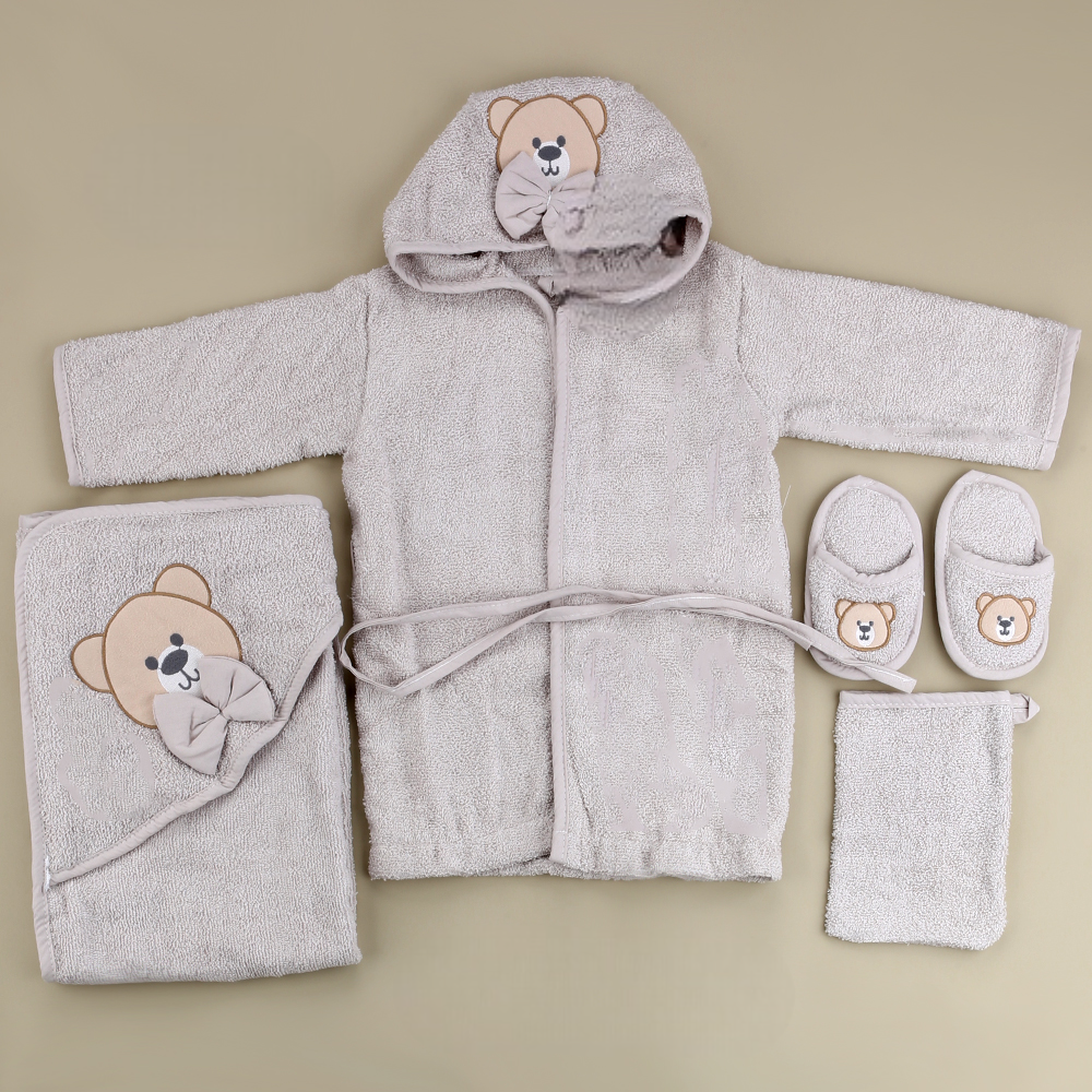 Teddy Themed Baby Bathrobe Set Grey (0-24 Months) - SP001.134.5