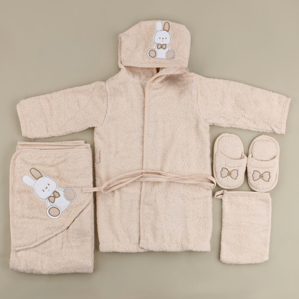 Rabbit Themed Baby Bathrobe Set Beige (0-24 Months) - SP001.135.12