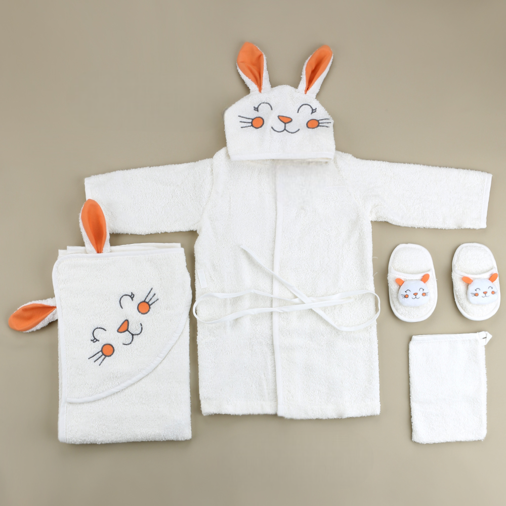 Rabbit Themed Baby Bathrobe Set Orange (0-24 Months) - SP001.131.7
