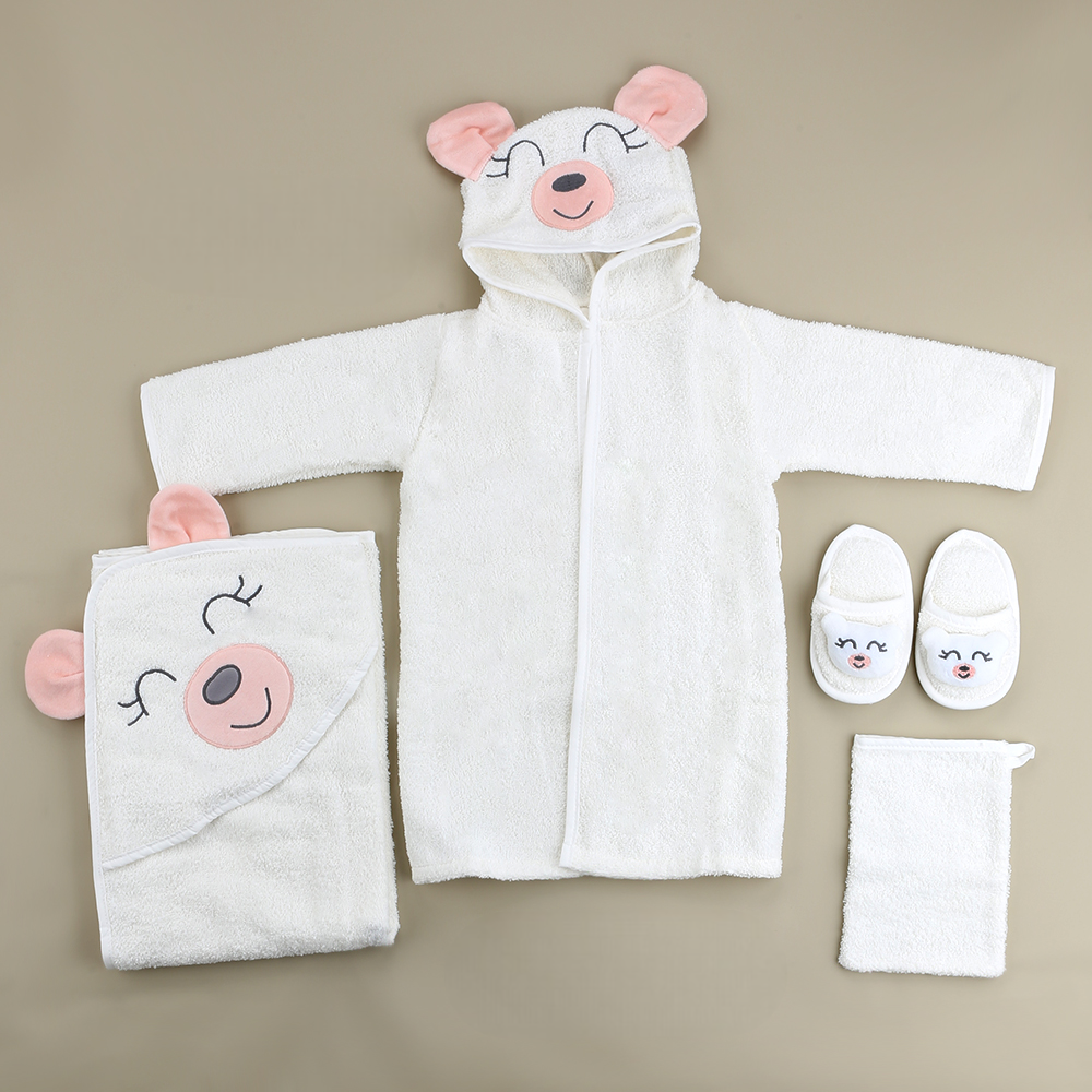Sweety Bear Themed Baby Bathrobe Set Salmon (0-24 Months) - SP001.132.8