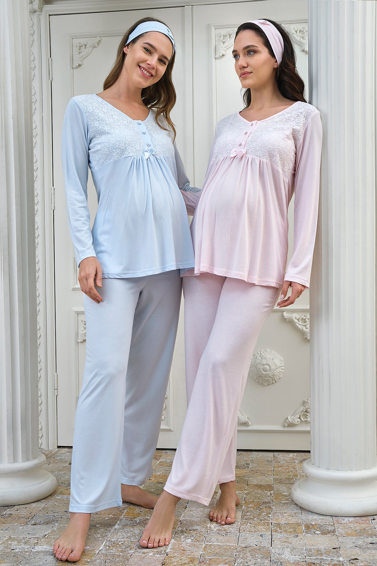 Lace Collar Maternity & Nursing Pajamas - 4309 – Biggshopy