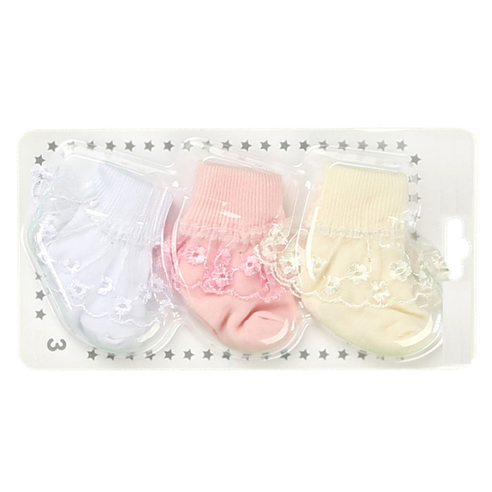 3-Pack Lacy Baby Girl Socks (0-6 Months) - 001.145