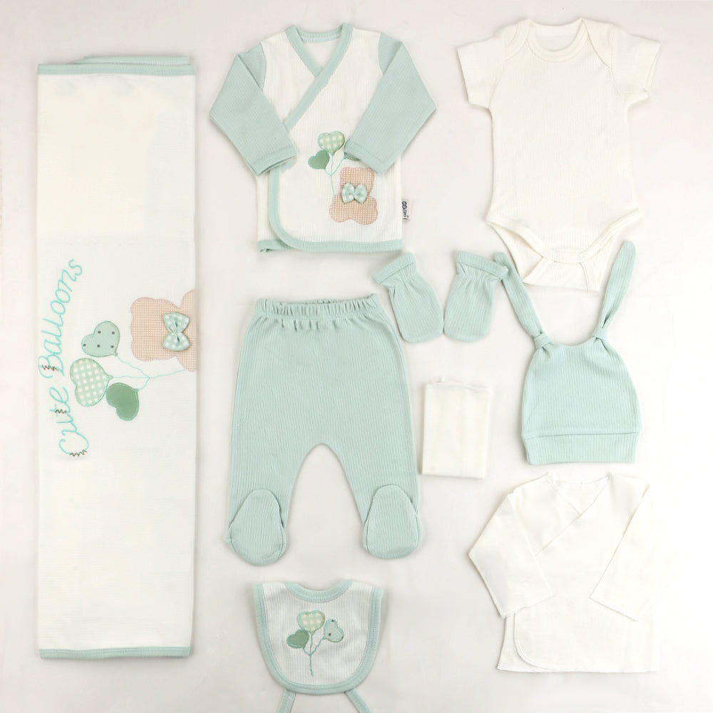 Cute Balloons Themed Hospital Outfit 10-Piece Set Newborn Baby Green (0-6 Months) - S001.2018