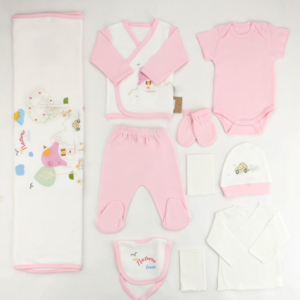 Nature Themed Hospital Outfit 10-Piece Set Newborn Baby Pink (0-6 Months) - 001.2019