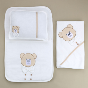 Bow Tie Teddy Bear Baby Blanket & Diaper Changing Cushion Ecru - S001.8809.10