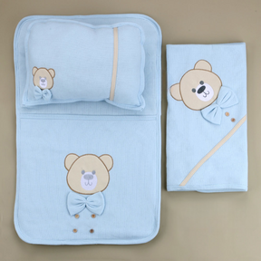 Bow Tie Teddy Bear Baby Blanket & Diaper Changing Cushion Blue - S001.8809.1