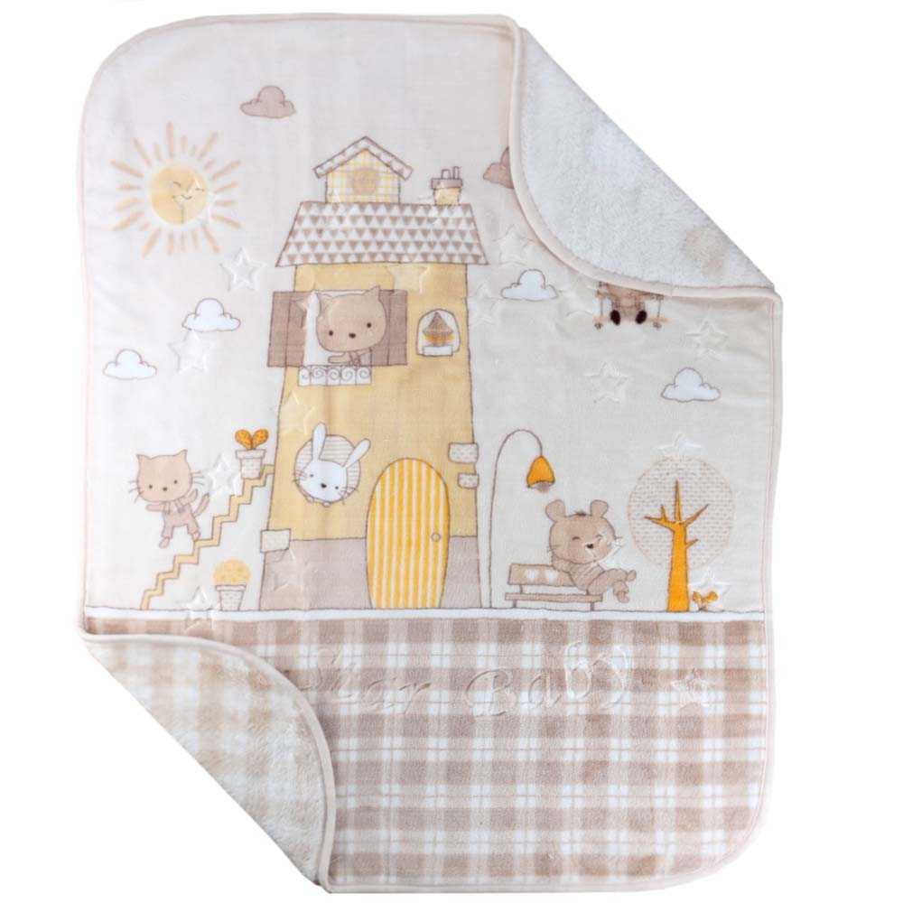 House Themed Embossed Plush Baby Blanket Coffee - 001.9761