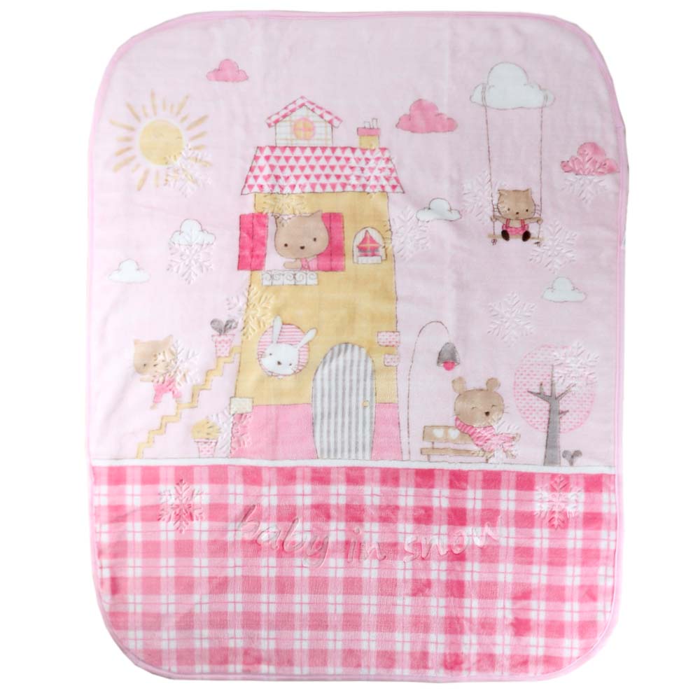 House Themed Embossed Plush Baby Blanket Pink - 001.9761