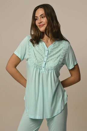 Guipure 3-Piece Maternity-Nursing Pajama & Melange Robe Set - 23336