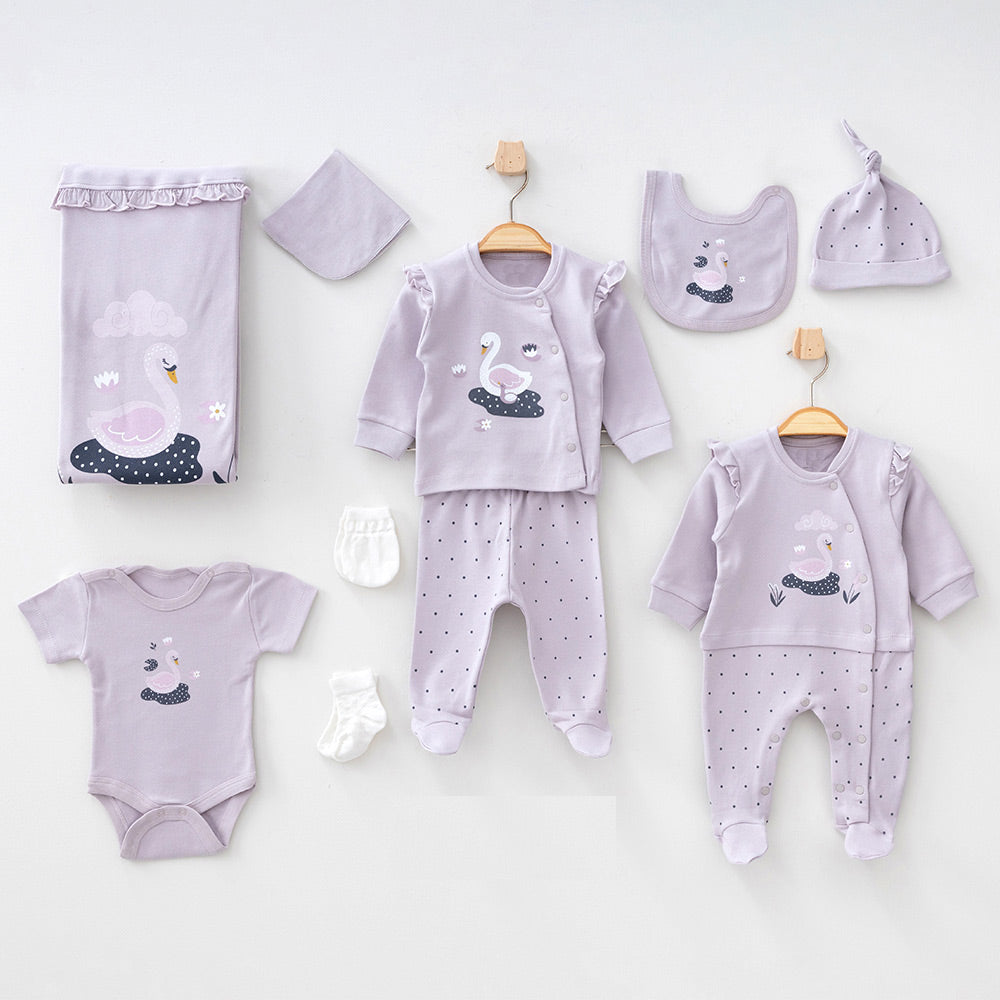 Flamingo Themed Hospital Outfit 10-Piece Set Newborn Baby Girl Lilac (0-6 Months) - A020.10324