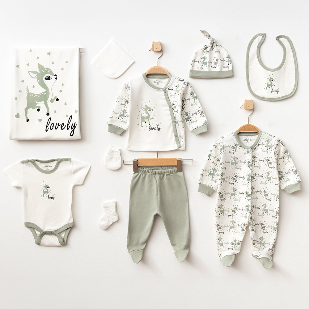 Lovely Themed Hospital Outfit 10-Piece Set Newborn Baby Green (0-6 Months) - A020.10333