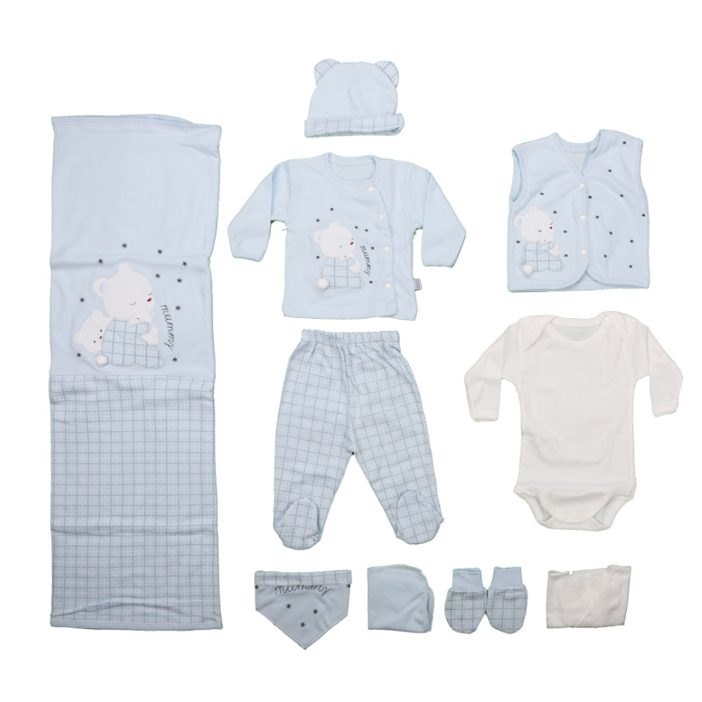 Sleep Bear Themed Hospital Outfit 10-Piece Set Newborn Baby Blue (0-6 Months) -  T023.137