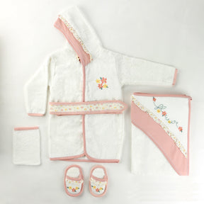 Flower Themed Baby Bathrobe Set Pink (0-24 Months) - 024.874