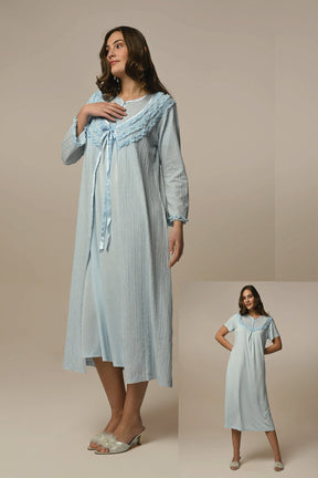 Ruffle Lace Maternity-Nursing Nightgown & Robe Set - 23508