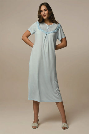 Ruffle Lace Maternity-Nursing Nightgown & Robe Set - 23508