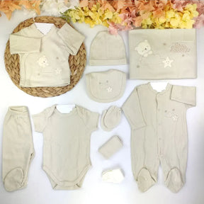 Moon Bear Themed Hospital Outfit 10-Piece Set Newborn Baby Ecru (0-3 Months) - B047.10103.03