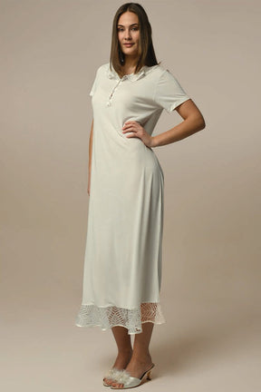 Lace Skirt Maternity-Nursing Nightgown & Robe Set - 24513