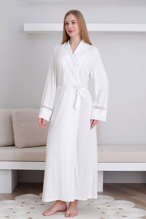 Lace Detailed Maternity Robe Ecru - 0820