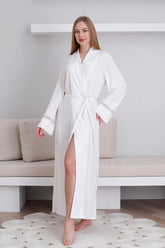 Lace Detailed Maternity Robe Ecru - 0820