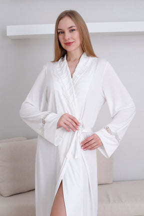 Lace Detailed Maternity Robe Ecru - 0820