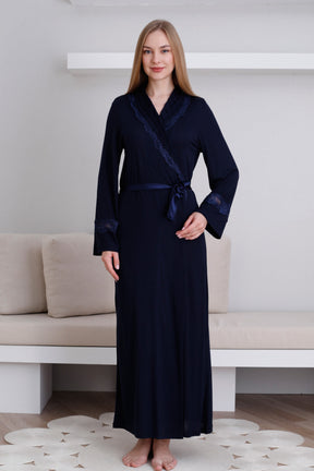 Lace Detailed Maternity Robe Navy Blue - 0820