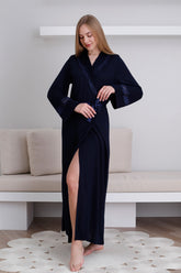 Lace Detailed Maternity Robe Navy Blue - 0820