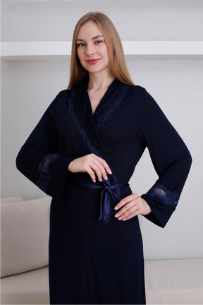Lace Detailed Maternity Robe Navy Blue - 0820