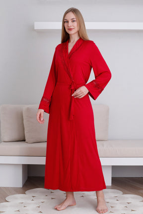 Lace Detailed Maternity Robe Claret Red - 0820