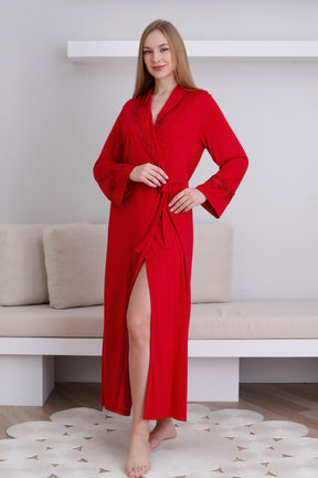 Lace Detailed Maternity Robe Claret Red - 0820