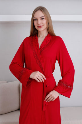 Lace Detailed Maternity Robe Claret Red - 0820