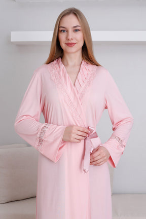 Lace Detailed Maternity Robe Salmon - 0820