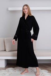 Lace Detailed Maternity Robe Black - 0820