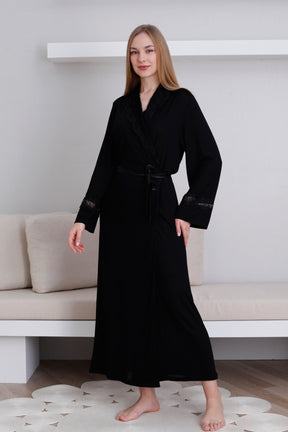 Lace Detailed Maternity Robe Black - 0820