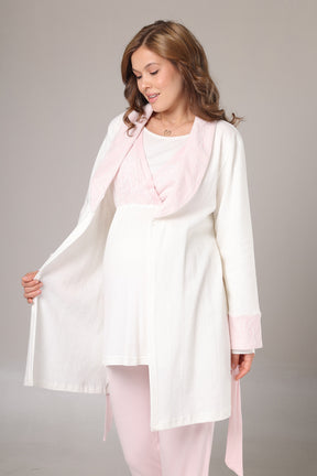 Pink Lacy 3-Piece Maternity-Nursing Pajama & Jacquard Robe Set Pink - 1000