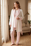 Pink Lacy 3-Piece Maternity Feeding-Friendly Pajama & Jacquard Robe Set Pink - L1000