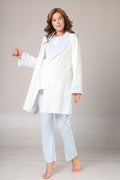 Blue Lacy 3-Piece Maternity-Nursing Pajama & Jacquard Robe Set Blue - 1001