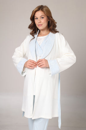 Blue Lacy 3-Piece Maternity-Nursing Pajama & Jacquard Robe Set Blue - 1001